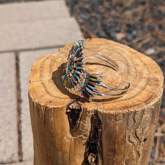 Zuni Petite Needle Point Bracelet Multi Stones Native American Signed  Sz 6.25** - Picture 8 of 10